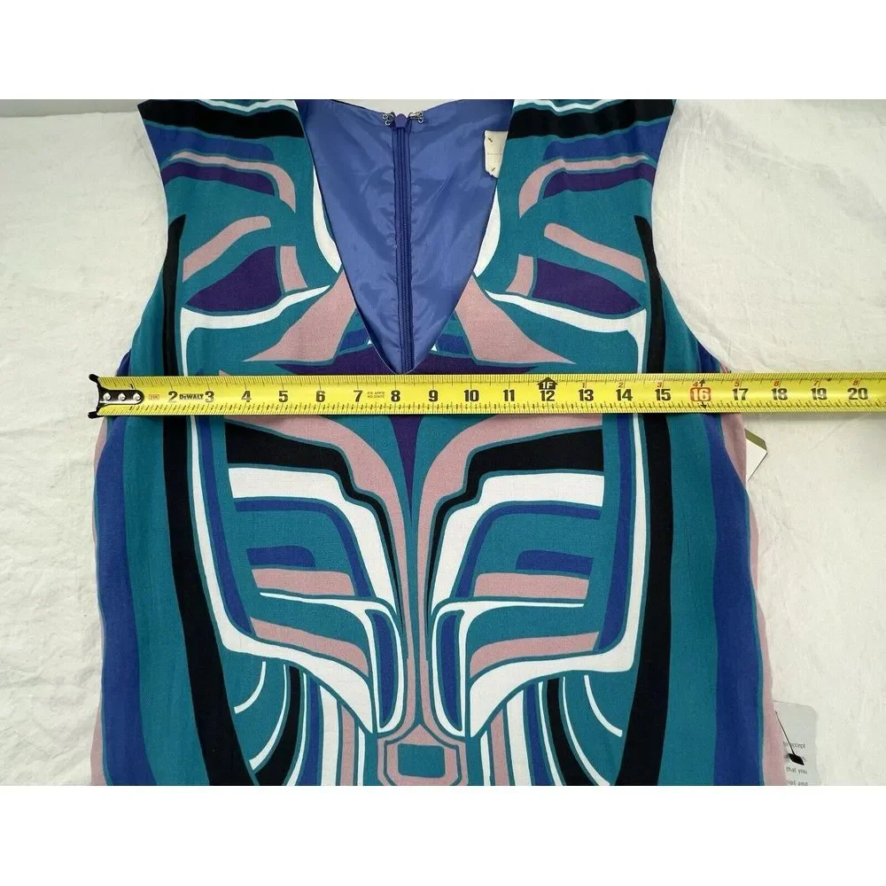 P Nicole Miller Artelier Blue Tribal Geometric Print Mini Sheath Dress Sz Petite - Picture 9 of 16